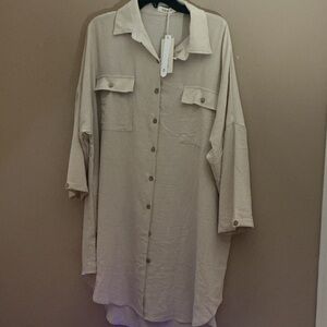 NWT Chic Beige Button-Up Shirt Dress
